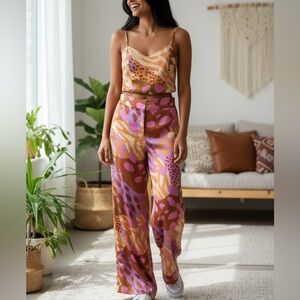 Christian Lacroix Satin Wide Leg High Rise Pants and Cropped Tank Top Set XS